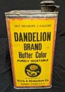 1 GAL TIN CAN WELLS & RICHARDSON CO'S DANDELION BRAND BUTTER COLOR BURLINGTON VERMONT