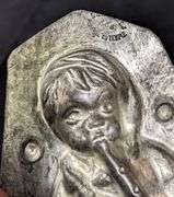 ANTIQUE CHOCOLATE MOLD BOY PLAYING HORN INSTRUMENT