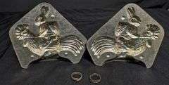 ANTIQUE CHOCOLATE MOLD EASTER BUNNY RABBIT RIDING CHICKEN ROOSTER
