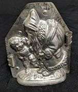 ANTIQUE CHOCOLATE MOLD SANTA CLAUS HOLDING BUYS EAR "NAUGHTY" GERMANY