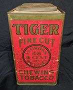 CARDBOARD TIN BIN BRIGHT TIGER CHEWING TOBACCO 5¢ PACKAGES P LORILLARD JERSEY CITY NJ