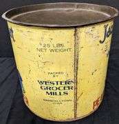 25# TIN BIN JACK SPRAT PEANUT BUTTER WESTERN GROCER MILLS MARSHALLTOWN IOWA