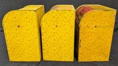 SET OF 3 EARLY TIN LITHO COUNTRY STORE SPICE BINS AMERICAN CAN CO CINNAMON MUSTARD ALLSPICE