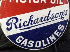 PORCELAIN SIGN USA MOTOR OIL RICHARDSON'S GASOLINES (QUINCY ILLINOIS)