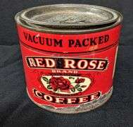 1# COFFEE TIN CAN RED ROSE WESTERN GROCER MILLS MARSHALLTOWN IOWA