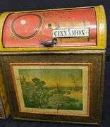 SET OF 3 EARLY TIN LITHO COUNTRY STORE SPICE BINS AMERICAN CAN CO CINNAMON MUSTARD ALLSPICE