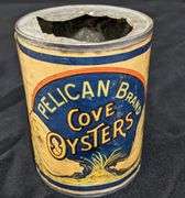 PAPER LABEL TIN CAN PEICAN BRAND COVE OYSTERS BALTIMORE OYSTER CO