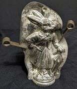 ANTIQUE CHOCOLATE MOLD EASTER BUNNY RABBIT FEMALE WITH CLOTHING & PARASOL ANTON REICHE DRESDEN