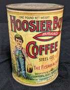 1# PAPER LABEL TIN CAN HOOSIER BOY COFFEE INDIANAPOLIS INDIANA