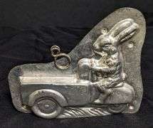 ANTIQUE CHOCOLATE MOLD EASTER BUNNY RABBIT DELIVERY MOTORCYCLE CART