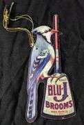 2 SIDED CARDSTOCK FAN PULL SIGN MERKLE'S BLU-J BROOMS PARIS ILLINOIS