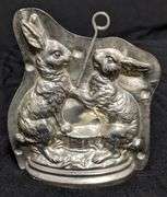 ANTIQUE CHOCOLATE MOLD DOUBLE EASTER BUNNY RABBITS