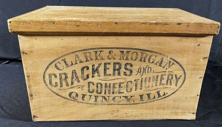 PAPER LABEL WOOD CRATE CLARK & MORGAN CRACKERS QUINCY ILLINOIS