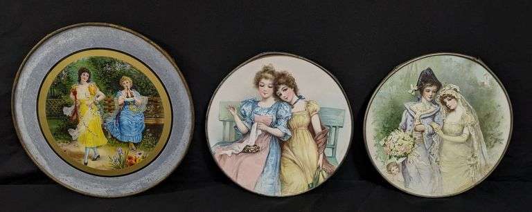 3 ANTIQUE VICTORIAN CHIMENY FLUE COVERS YOUNG WOMEN