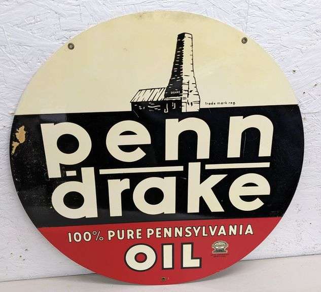 NOS TIN SIGN PENN DRAKE 100% PURE PENNSYLVANIA MOTOR OIL (2 SIDED)