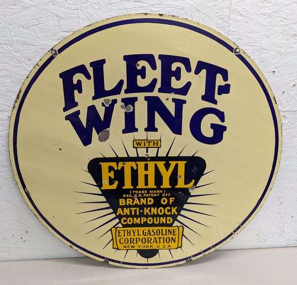 PORCELAIN SIGN FLEET WING ETHYL GASOLINE (2 SIDED)