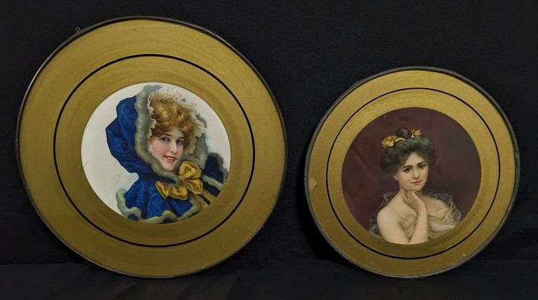 2 ANTIQUE VICTORIAN CHIMENY FLUE COVERS YOUNG WOMEN