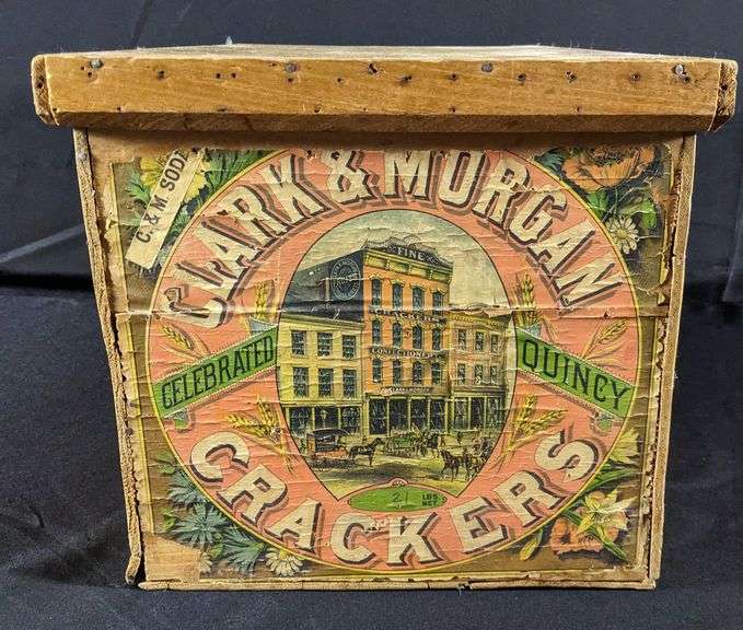 PAPER LABEL WOOD CRATE CLARK & MORGAN CRACKERS QUINCY ILLINOIS