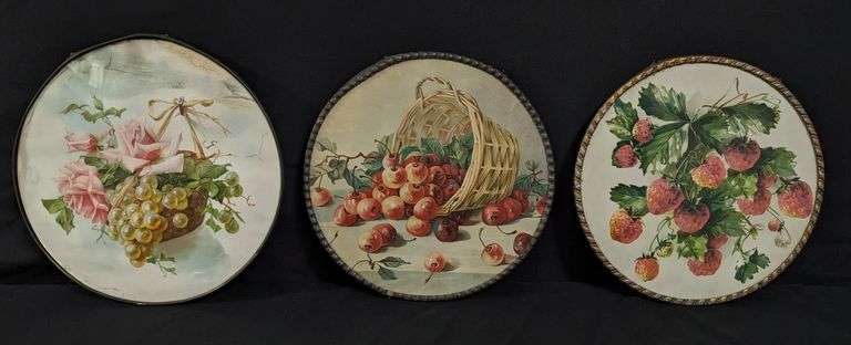 3 ANTIQUE CHIMNEY FLUE COVERS FRUIT & BASKETS