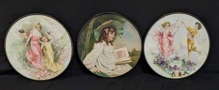 3 ANTIQUE VICTORIAN CHIMNEY FLUE COVERS YOUNG GIRLS & BOYS & WOMAN