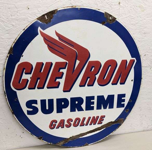 PORCELAIN SIGN CHEVRON SUPREME GASOLINE (2 SIDED)