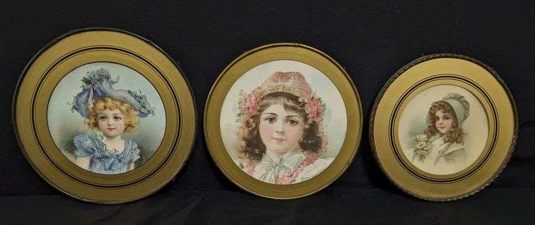 3 ANTIQUE VICTORIAN CHIMNEY FLUE COVERS YOUNG GIRLS