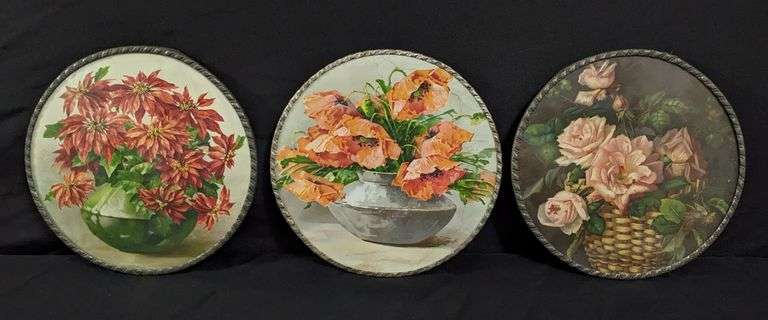 3 ANTIQUE VICTORIAN CHIMNEY FLUE COVERS FLOWERS