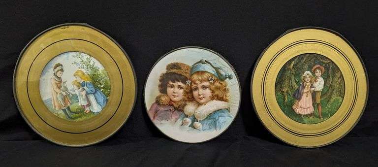 3 ANTIQUE VICTORIAN CHIMNEY FLUE COVERS YOUNG BOYS & GIRLS LAMB