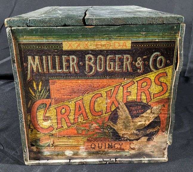 PAPER LABEL WOOD CRATE MILLER - BOGER & CO XXX SODA CRACKERS QUINCY ILLINOIS