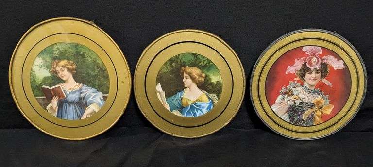 3 ANTIQUE VICTORIAN CHIMNEY FLUE COVERS YOUNG WOMEN