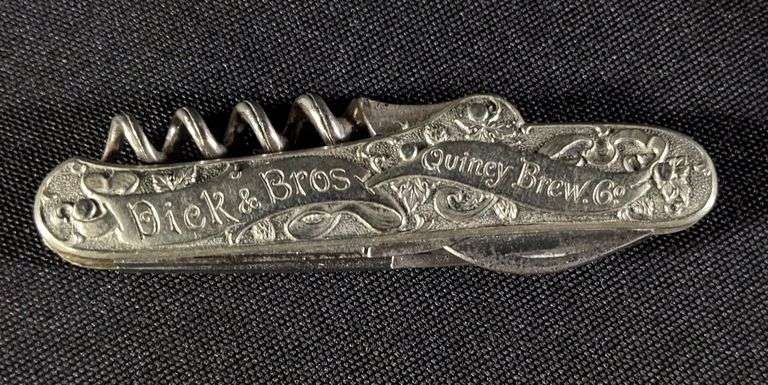 PRE PRO CORKSCREW BOTTLE OPENER POCKET KNIFE DICK & BROS BEER QUINCY BREW CO ILLINOIS