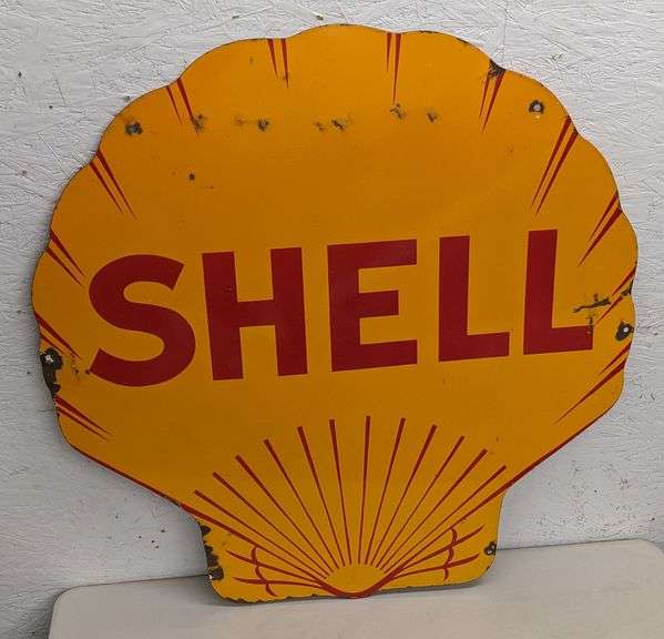 PORCELAIN SIGN SHELL GASOLINE (2 SIDED) (DATED 1931)