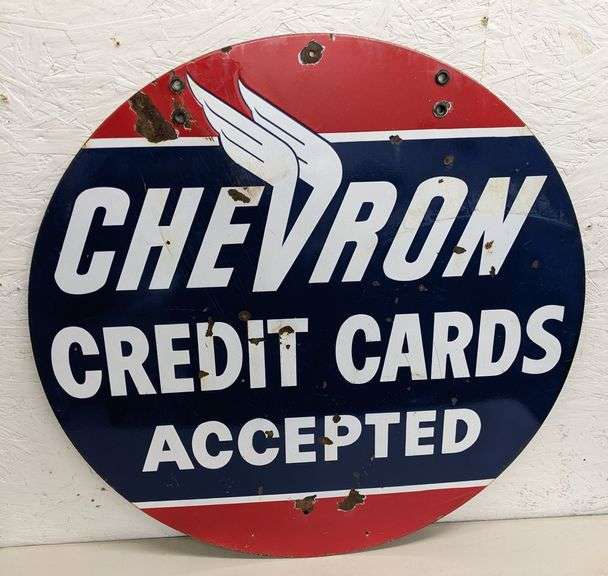 PORCELAIN SIGN CHEVRON CREDIT CARDS ACCEPTED (2 SIDED)