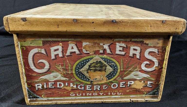 PAPER LABEL WOOD CRATE RIEDINGER & OERTLE CRACKERS QUINCY ILLINOIS