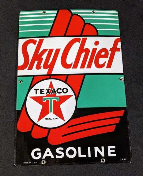 1947 PORCELAIN GAS PUMP SIGN TEXACO SKY CHIEF GASOLINE