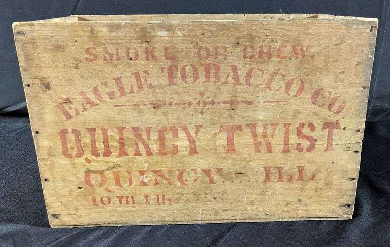 EAGLE TOBACCO CO QUINCY TWIST WOOD TOBACCO CRATE QUINCY ILLINOIS