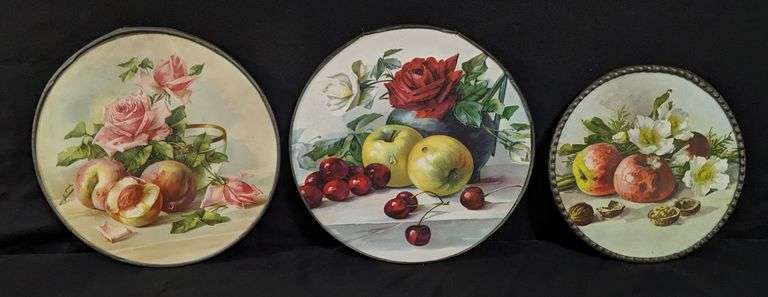3 ANTIQUE VICTORIAN CHIMENY FLUE COVERS FRUIT & FLOWERS