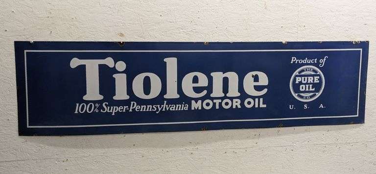 PORCELAIN SIGN TIOLENE 100% PENNSYLVANIA MOTOR OIL PURE OIL CO PRODUCT ...