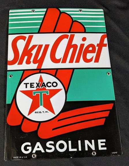 1947 PORCELAIN GAS PUMP SIGN TEXACO SKY CHIEF GASOLINE