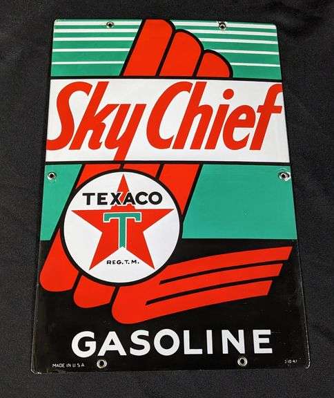 1947 PORCELAIN GAS PUMP SIGN TEXACO SKY CHIEF GASOLINE