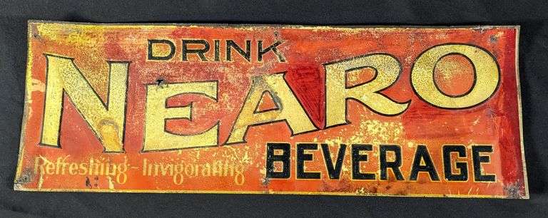 EMBOSSED TIN PROHIBITION ERA SIGN DRINK NEARO BEVERAGE DICK BRO'S BREWING QUINCY ILLINOIS