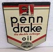TIN SIGN PENN DRAKE THE DOUBLE MILEAGE OIL (2 SIDED)