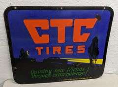 PORCELAIN SIGN CTC TIRES COLUMBIA TIRE CORP (PORTLAND OREGON) (2 SIDED)