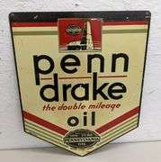 TIN SIGN PENN DRAKE THE DOUBLE MILEAGE OIL (2 SIDED)