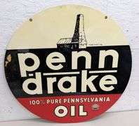 NOS TIN SIGN PENN DRAKE 100% PURE PENNSYLVANIA MOTOR OIL (2 SIDED)