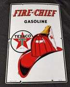 1945 PORCELAIN GAS PUMP SIGN TEXACO FIRE CHIEF GASOLINE