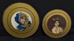 2 ANTIQUE VICTORIAN CHIMENY FLUE COVERS YOUNG WOMEN