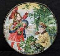 ANTIQUE VICTORIAN CHIMNEY FLUE COVER CHRISTMAS HOLIDAY YOUNG GIRL & BOY WEARING ARMY HAT