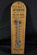 WOOD THERMOMETER P.H. & J.T. RUTHERFORD COAL FEED ICE HANNIBAL MISSOURI