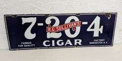 PORCELAIN SIGN R.G. SULLIVAN'S 7-20-4 CIGAR MANCHESTER NEW HAMPSHIRE